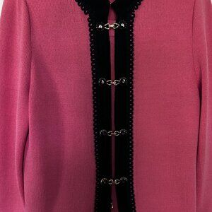 St John Collection Skirt Suit Santana Knit Coral with Black Trim Size 10